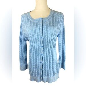 Tommy Hilfiger Women’s Large Light Blue Cable Knit Button Cotton Preppy Cardigan
